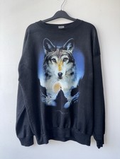 Vintage Sweatshirt Wolf Nature Mens XL Jumper 90s 80s Wildlife Biker Sweater