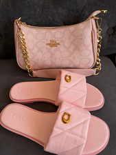 Coach Pink Logo Zip Shoulder Bag Chain Strap Detachable Gold Hardware