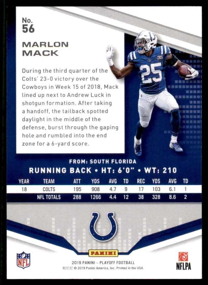 2019 Panini Playoff - Marlon Mack #56 - Image 2 of 2