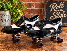Vintage Sure-Grip Century Roller Skates Sz 11 Black White Wingtip Rink Dance
