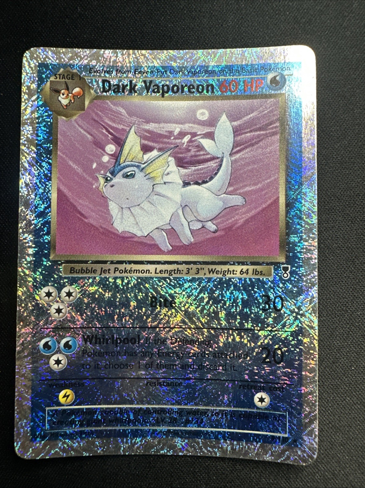 Dark Vaporeon 9/110 Legendary Collection Reverse Holo 2002 Pokémon Card LP+