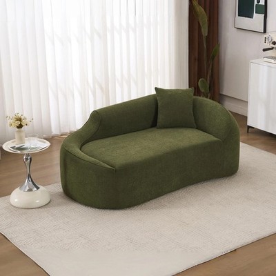 LY-048 Compression Curved Chaise Longue Chair Indoor, Modern Chenille Loveseat