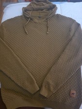 men's tan waffle knit drawstring hoodie sweater featuring a textured Feel