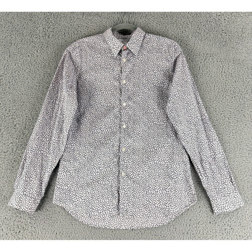 PS Paul Smith Button Up Shirt Mens M White Navy Tailored Fit Micro Print Cotton