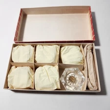 Vintage Bohemia Cut Crystal Salt Cellars w/ Spoons Set of 6 Czechoslovakia New