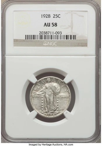1928 STANDING LIBERTY QUARTER DOLLAR NGC AU-58