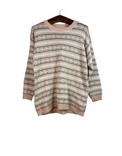 Vintage Women  s Pastel Pink Fair Isle Grandma Sweater Grandmacore Cottagecore S