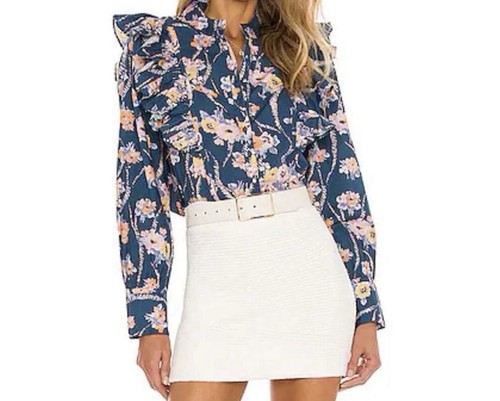 LoveShackFancy Beatrix Top M Floral Ruffle Blouse Midnight Blush NWT