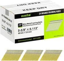 1,000-2,000 Counts Framing Nails 28 Degree 2-3/8 Inch Smooth Shank Galvanized