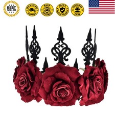 Halloween Vintage Crown Rose Headband Gothic Floral Headpiece