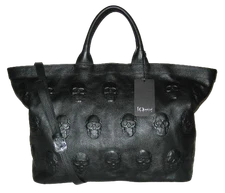 IO PELLE ITALIA Large SKULL Embossed Leather Shoulder Bag Tote MSRP$695 NWT