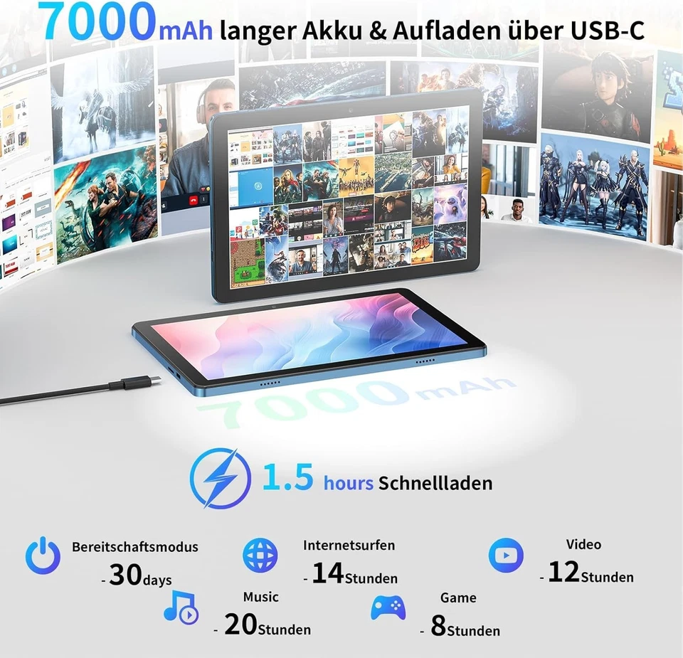 Tablet 10 Zoll Android 15: 2025 Neueste 7000mAh Octa-Core 8GB RAM+64GB 1TB TF Ta - Bild 4 von 4