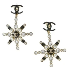 Chanel Snowflake Dangle Earrings Clip-On Gold Rhinestone B19B 165939