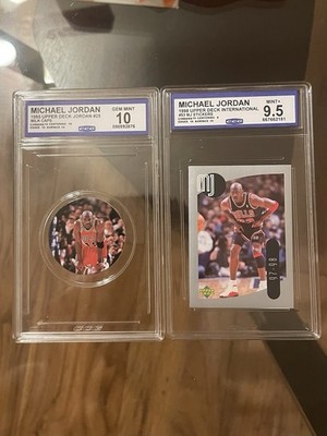 Upper Deck Michael Jordan CGC Graded 2-Card Lot Milk Caps #25, MJ Stickers #53