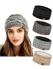 4-Pack Womens Winter Headbands A Solid Color Black Dark Gray Light Gray Beige