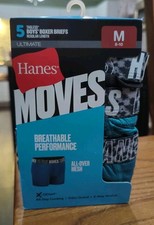 Hanes BoysSize M 8-10 Boxer Briefs Moves Quick Dry 5 Tagless NEW