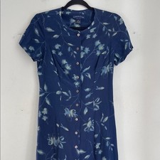 Vintage Y2K Charter Club silk  floral print button up short sleeve midi dress 6P
