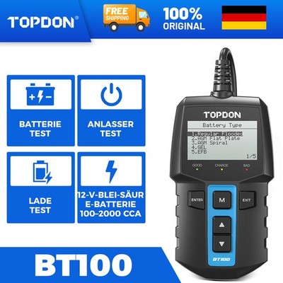 TOPDON BT100 12V Kfz Batterietester Auto Batterie Prüfer Lasttester 2000CCA