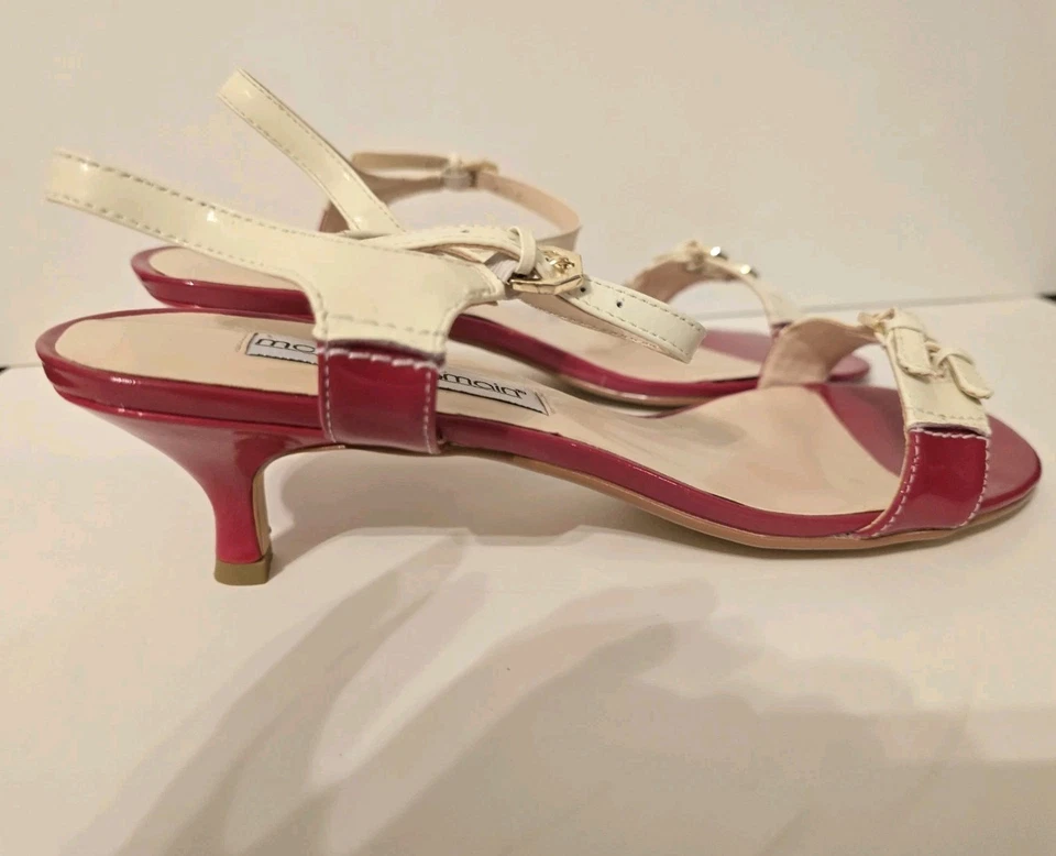 Zapatos De Colección Años 90 Puntera Abierta Patente Rojo Patente Baja Curación Alta Para Mujer Talla 9.5   Foto 2 de 4