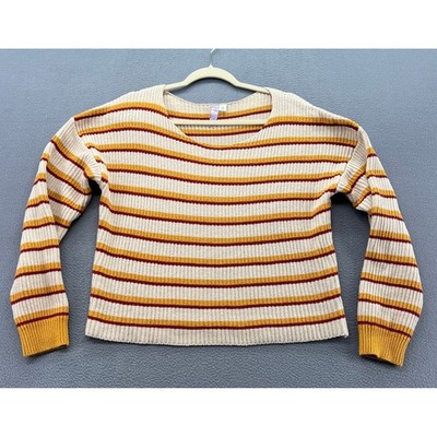 Alya Francescas Striped Knit Sweater Womens Medium Cream Yellow Red