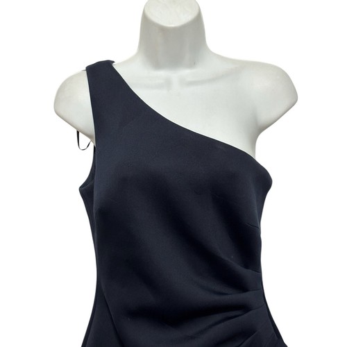 Eliza J NWT One Shoulder Gathered Pleat Side Cascading Ruffle Gown 8 Navy Formal - Picture 5 of 11