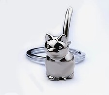 3D Cat Silver Charm Pendant Key chain Gift KeyChain