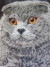 DIY Bead Embroidery Kit Needlepoint Beading beaded Scottish fold cat