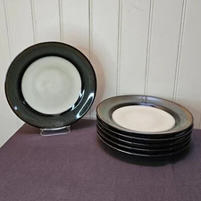 Home Trends RAVE STRIPE Brown/Green 8 ¾” Salad Plates Lot of 6