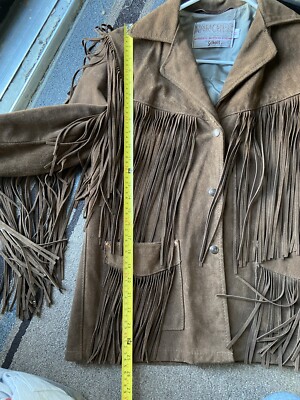 Schott RANCHER Vintage Western Fringe Leather Coat Jacket 14 Dark