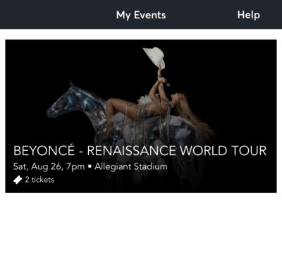 TWO (2) Beyonce Renaissance Tour Tickets 8/26 Allegiant Stadium Las ...