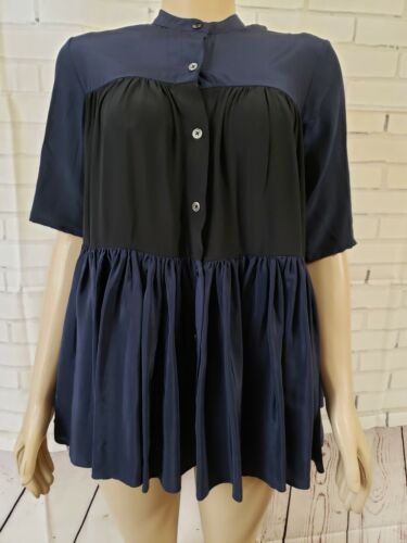 Co. Silk Women's Top Black & Blue Tiered Oversized Short Sleeve Size Small  NWOT - Photo 1 sur 7