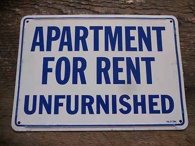 * Vintage Blue / White '' Apartment For Rent Unfurnished '' Metal Sign 10'' x 7'' *