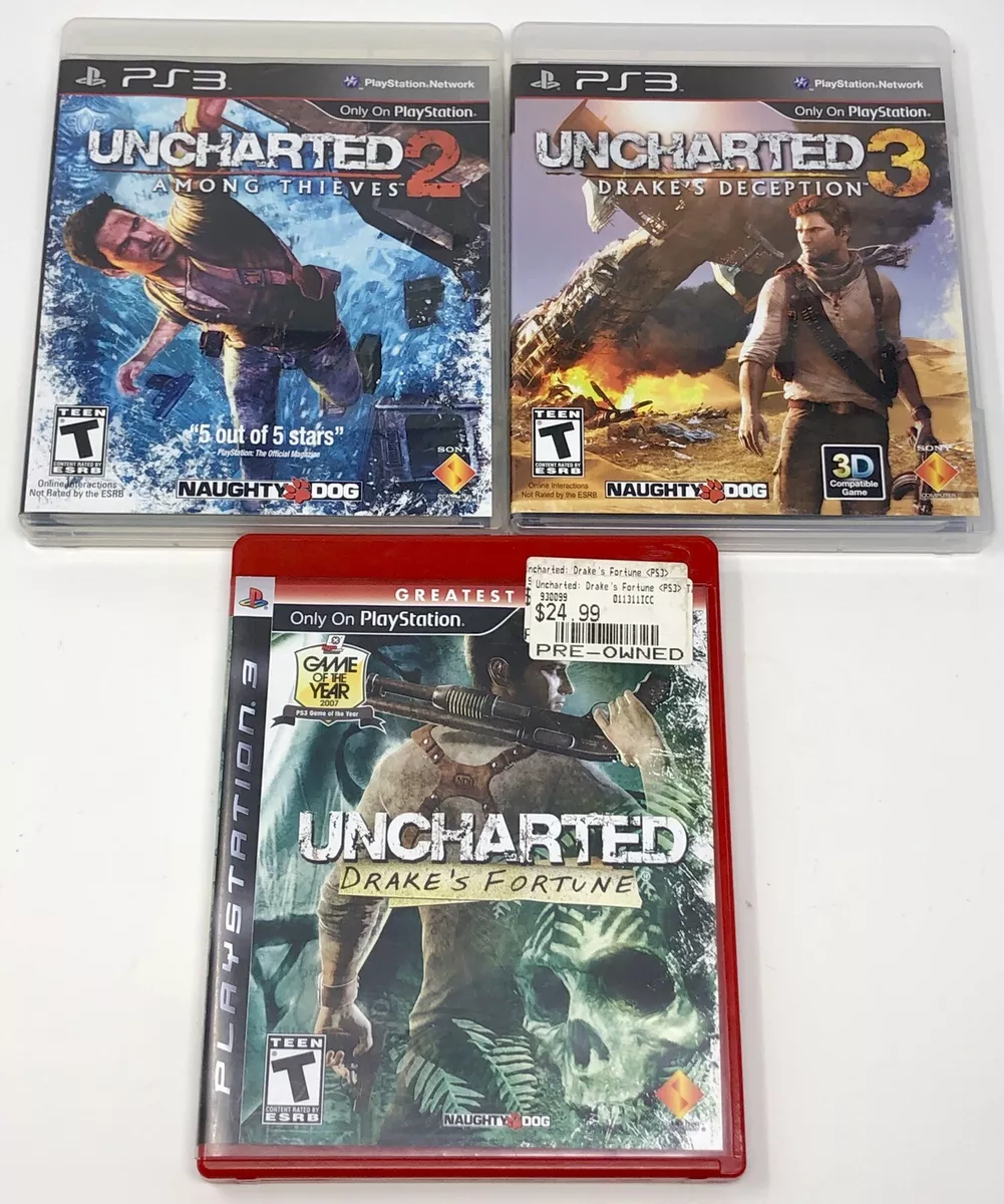 Uncharted 1 2 & 3 Drake Fortune/ Deception & Among Thieves PlayStation 3  PS3 Lot