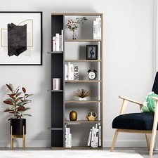 KayRana Twin Bookcase Anthracite Walnut Colour 6 Tier Open Shelves Bookshelf 
