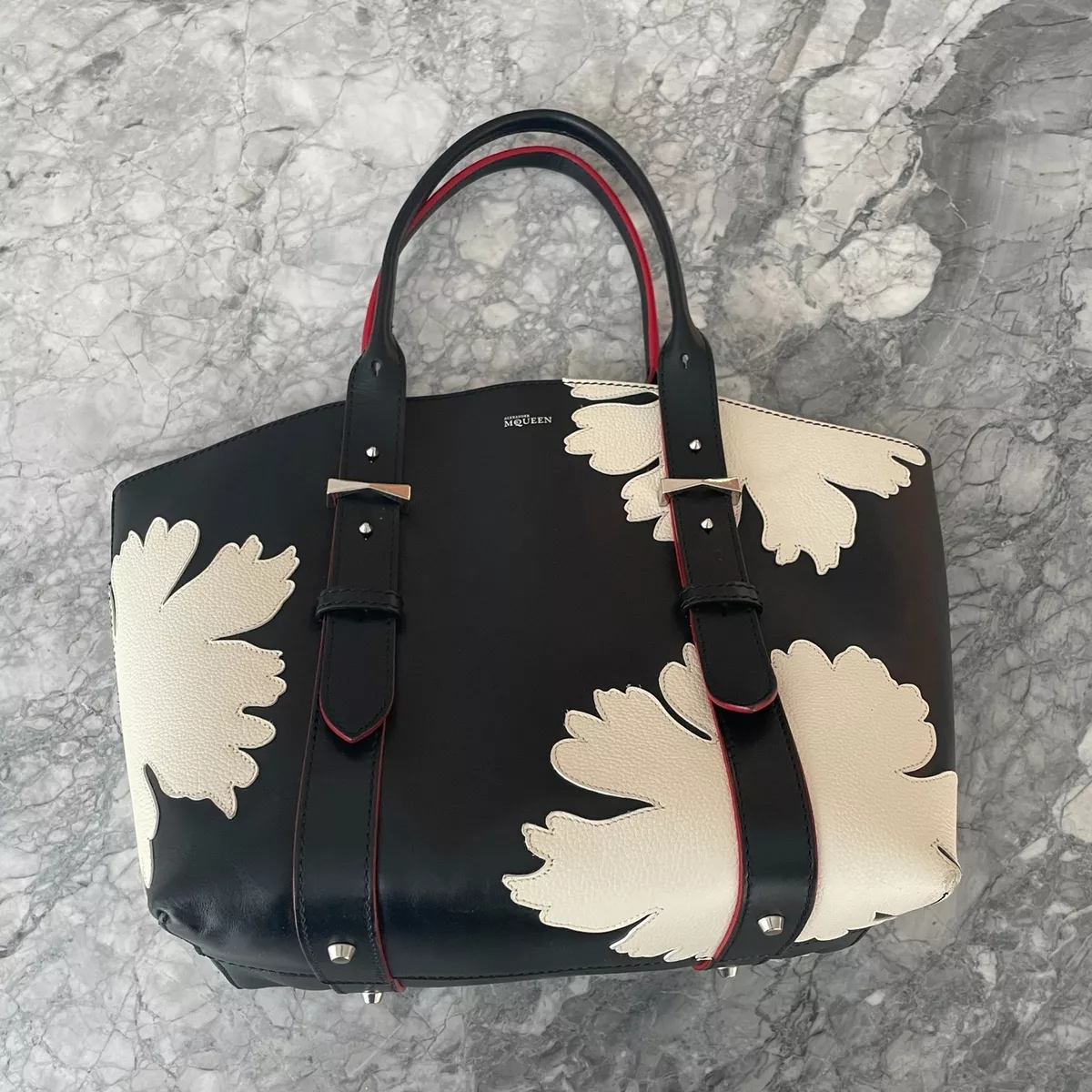 Alexander McQueen Floral Patchwork Tote with Pouch Black White | eBay