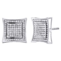 Diamant Quadratisch Drachen Nieten 10K WeißGold Rund Pave Mode Ohrringe 0.42 Tcw