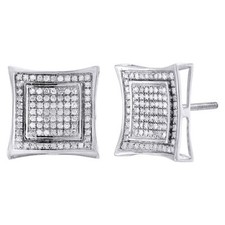 Diamond Square Kite Studs 10K White Gold Round Pave Fashion Earrings 0.42 Tcw.