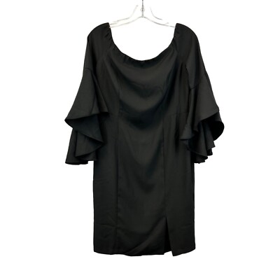 Venus Womens Off Shoulder Bell Sleeve Black Sheath Dress Front Slit Sz 10 Zip