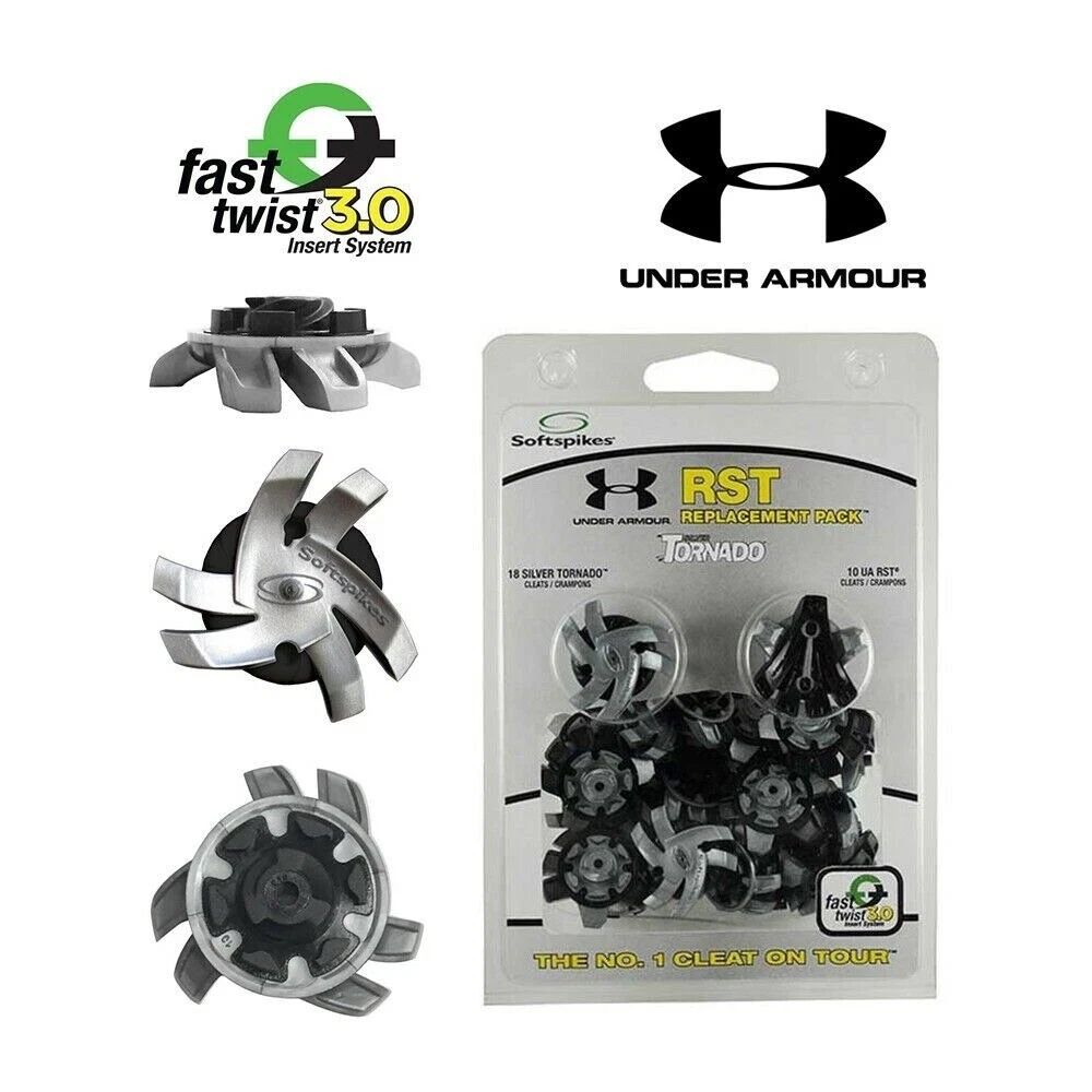 NEW UNDER ARMOUR GOLF SPIKES SILVER TORNADO & UA RST SOFT SPIKES SET FT3 THREAD