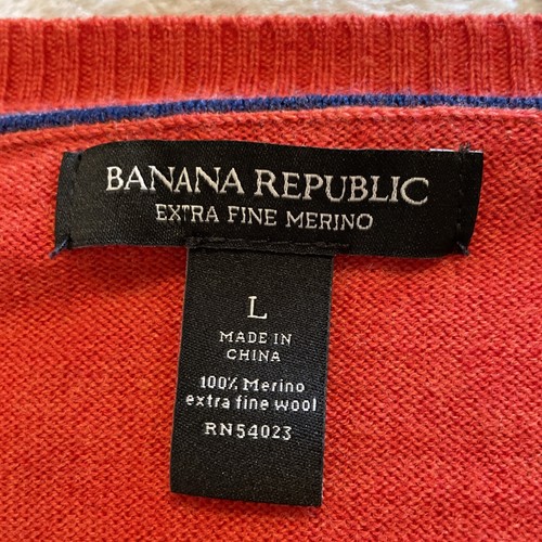 Banana Republic Sweater Men Large 100% Extra Fine Merino Wool V Neck Pullover - Picture 10 of 13