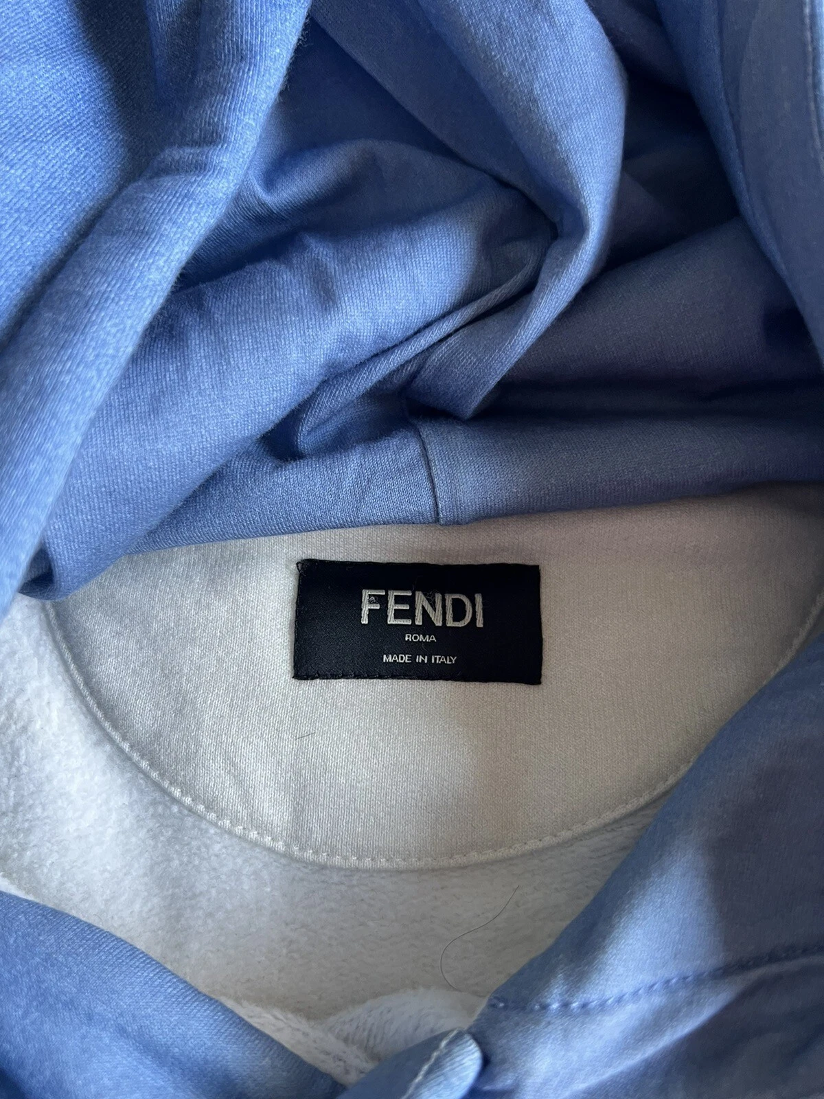 RARA Felpa con cappuccio Fendi x Fila 2019 Mania a righe blu bianco MEDIA