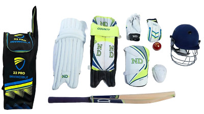 11-teiliges Cricket Set ? Schläger, Polster, Handschuhe, Helm & Schutzausrüstung Erwachsene & Jugendliche