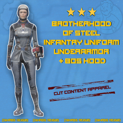 FALLOUT 76 PC BROTHERHOOD OF STEEL INFANTRY UNIFORM UNDERARMOR + BOS HOOD