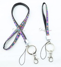 Double-Layered Patterned leather lanyard with chain edge and Wristlet key fob