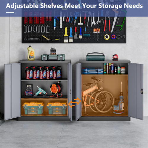 Locking Metal Storage Cabinet Garage Cabinet with Shelf and Door for Home Office - Picture 4 of 7