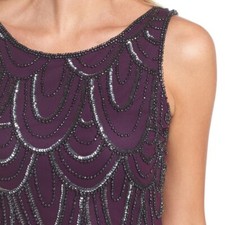 Pisarro Nights Embellished Mesh Sheath Women Purple SleeveLess Short Dress 6P