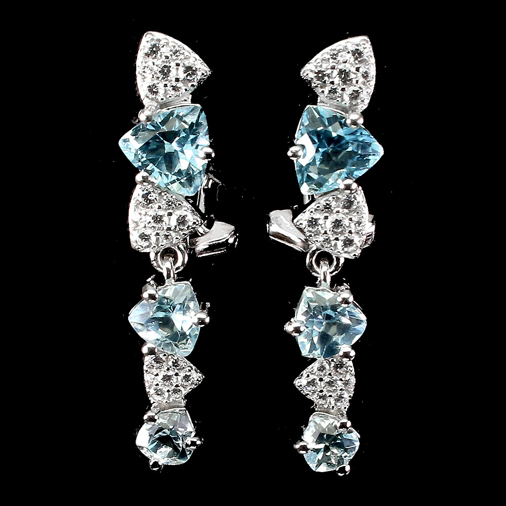 Pendientes De Plata Esterlina 925 Con Topacio Azul Cielo Trillado De 6mm Joyería