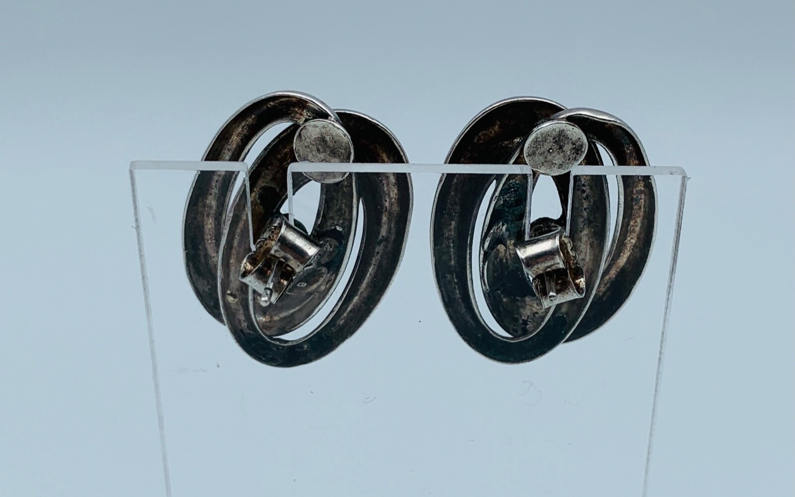 ?SOLID SILVER DOUBLE RING OVAL EARRINGS 8 GRAMS W… - image 5