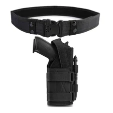 Men Tactical Gun Pistol Holster Gun Carrier Pouch + Durable Utility Belt Black