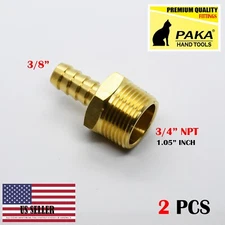 2X 3/8" Hose Barb x 3/4" Male NPT Brass Adapter Threaded Fitting, Fuel/Water/Air